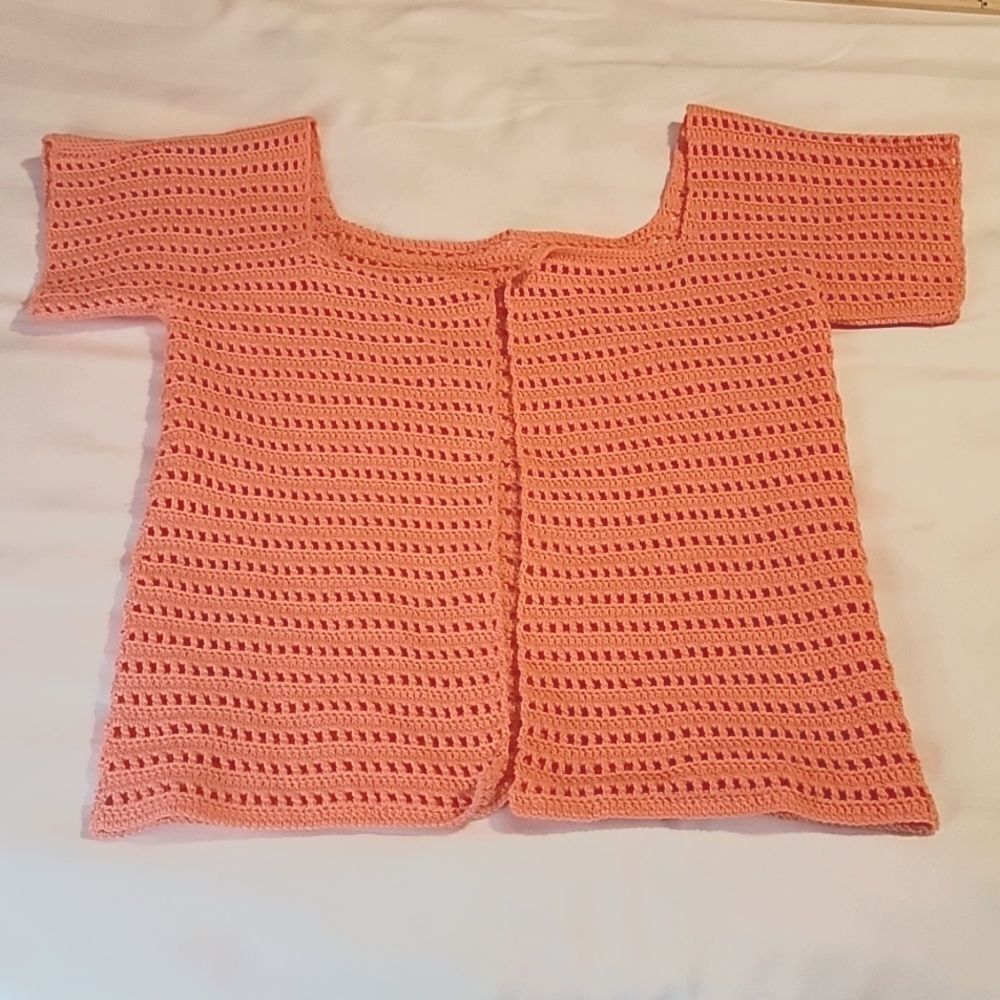 Crochet orange pink knit cardigan Size S macrame